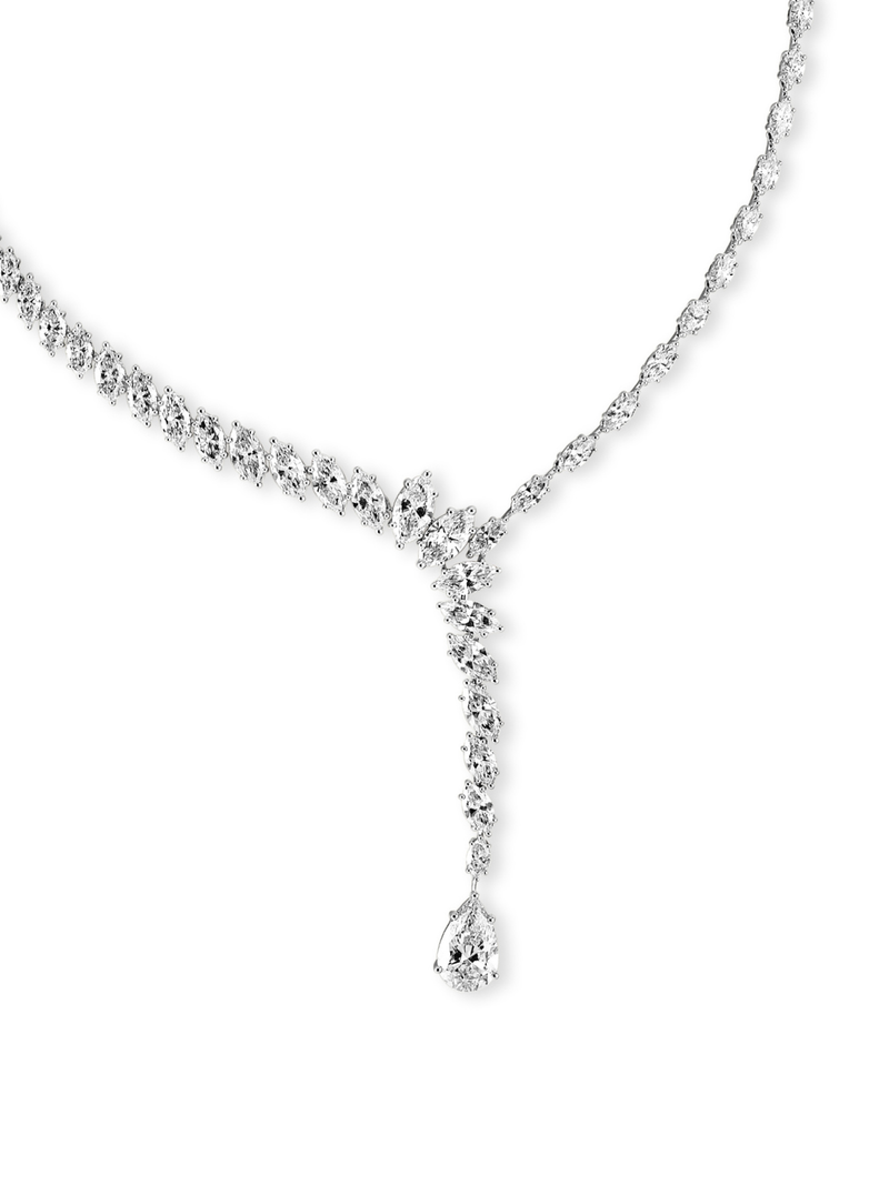 Delicate 18k White Gold necklace with Marquise and Pear Lab-Grown Diamonds
