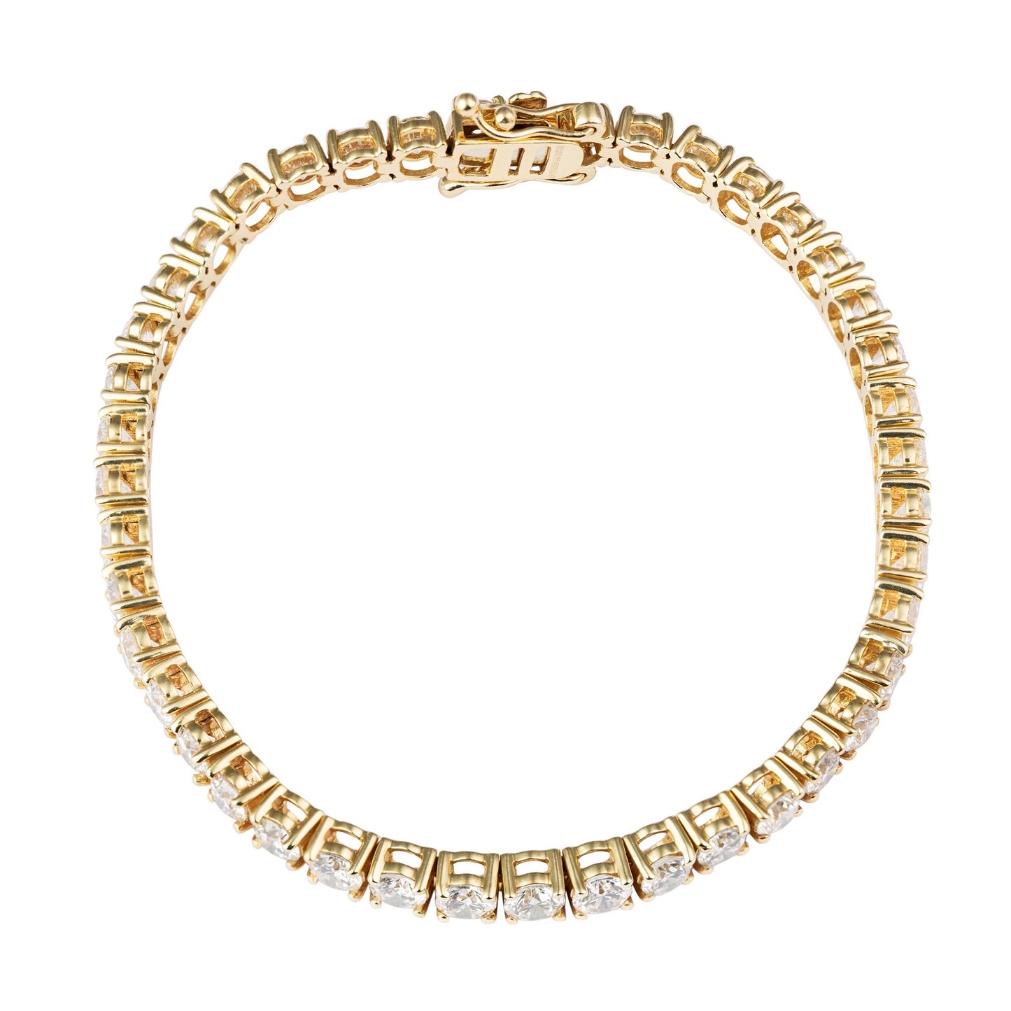 18k Yellow Gold Tennis Bracelet, with Round Brilliant Laboratory Grown Diamonds.