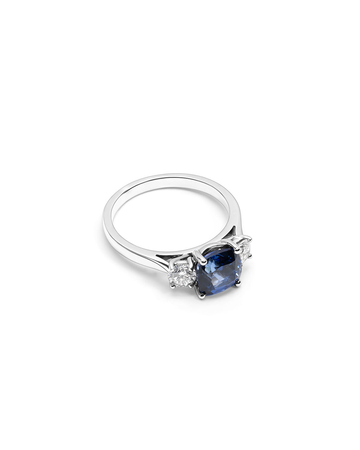 Cushion Cut Sapphire Ring with Round Brilliant Side Stones