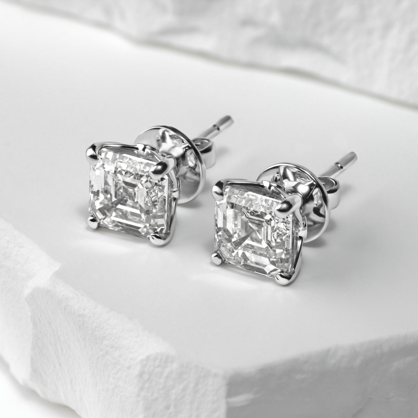 white gold asscher diamond studs