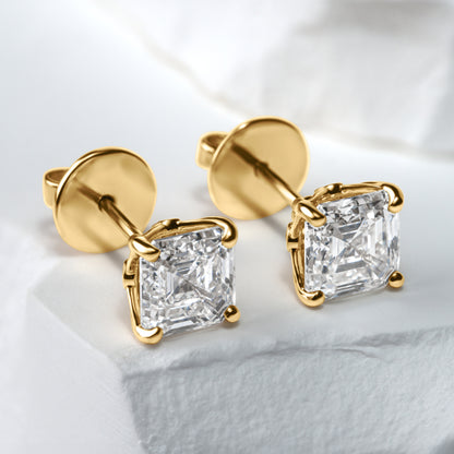Asscher cut diamond studs side  