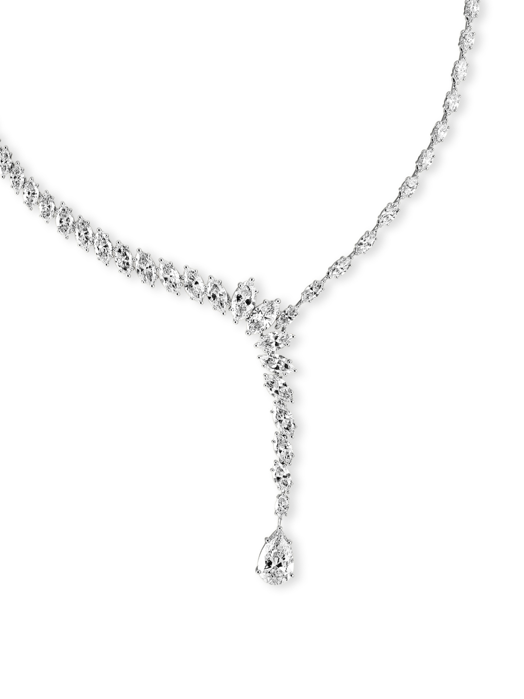Delicate 18k White Gold necklace with Marquise and Pear Lab-Grown Diamonds