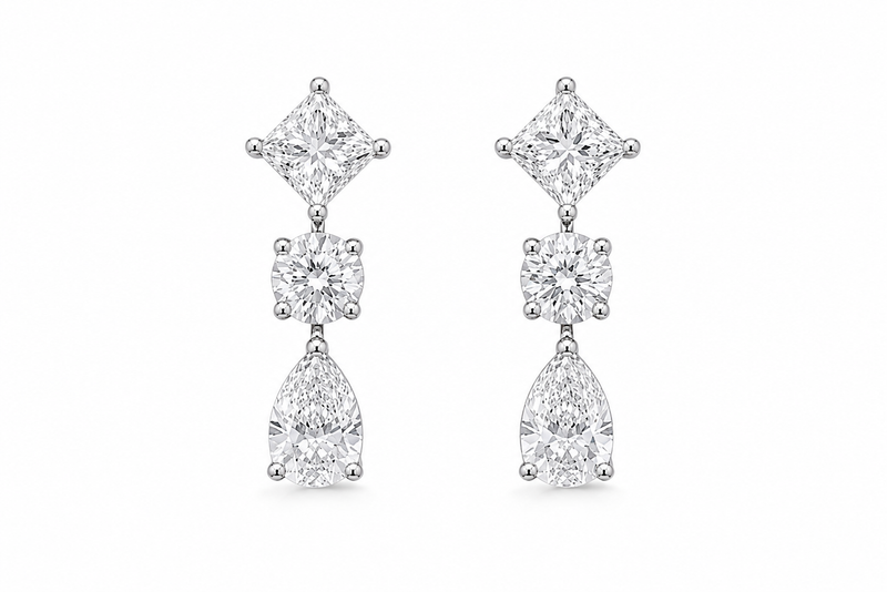 Three Stone Dew Drop Earrings