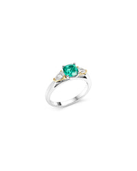 Cushion Cut Emerald Ring with Pear Cut Side Stones