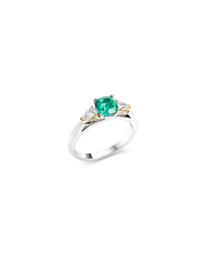 Cushion Cut Emerald Ring with Pear Cut Side Stones